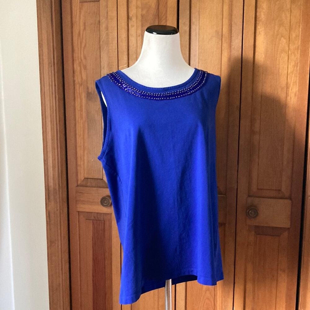 Liz & Me Royal Blur Sleeveless Beaded Stretch Pullover, Size 0X